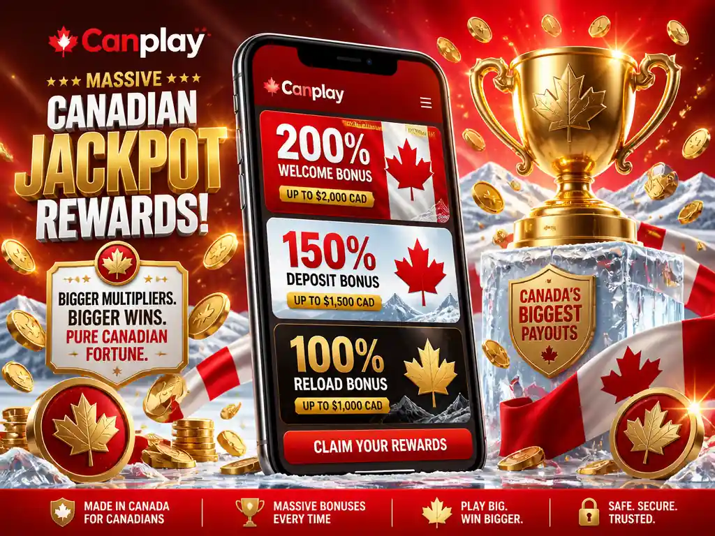 Canplay Canada bonuses 200% up to 2000$ 150% up to 1500$ 100% up to 1000$
